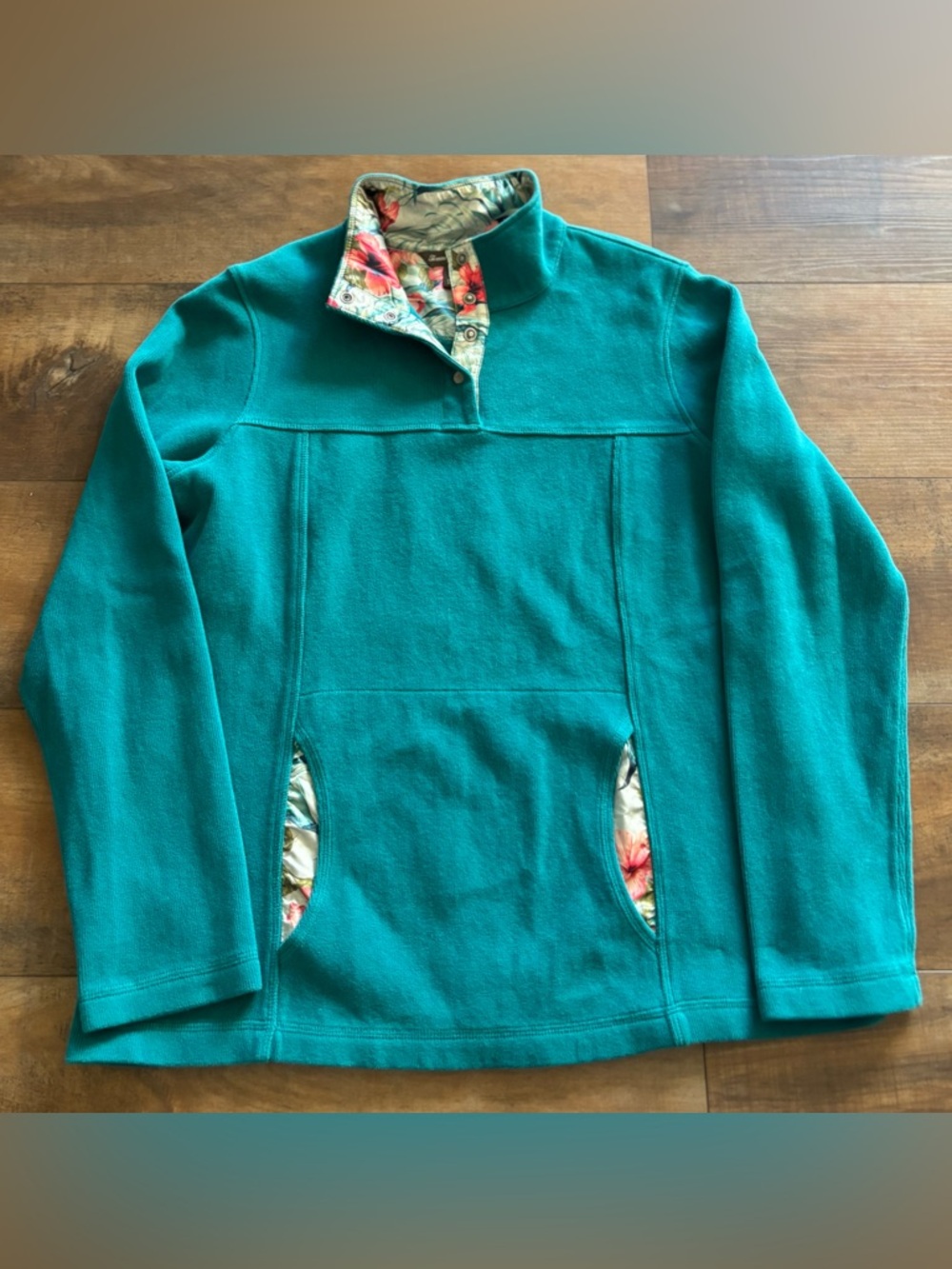 Tommy Bahama Aruba Half-Snap Turquoise Floral Pull Over Sweatshirt Women's Sz M